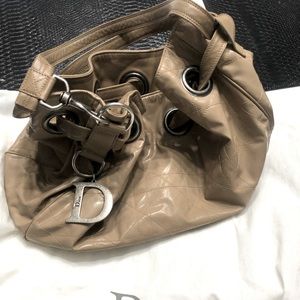 CHRISTIAN DIOR Tan Cannage Quilted Patent Bag